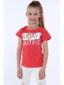 Tricou fete cu inscriptii, coral NDZ8168 - Magazin online - Boutique